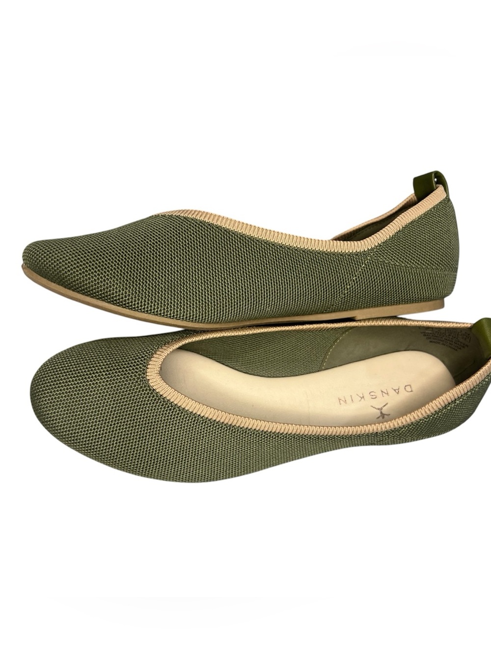 Danskin Olive Green Knit Ballet Flats with Beige Trim